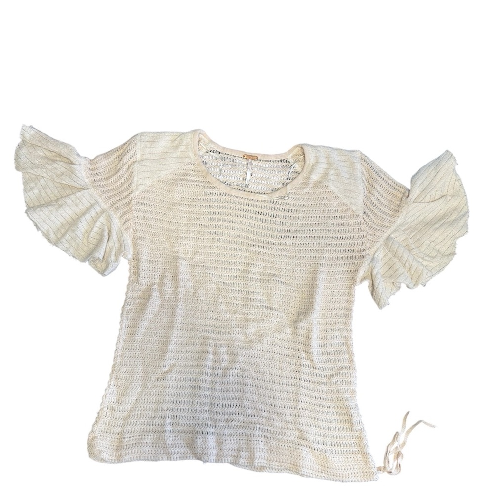 Free People Cream Ruffle Sleeve Blouse Size L